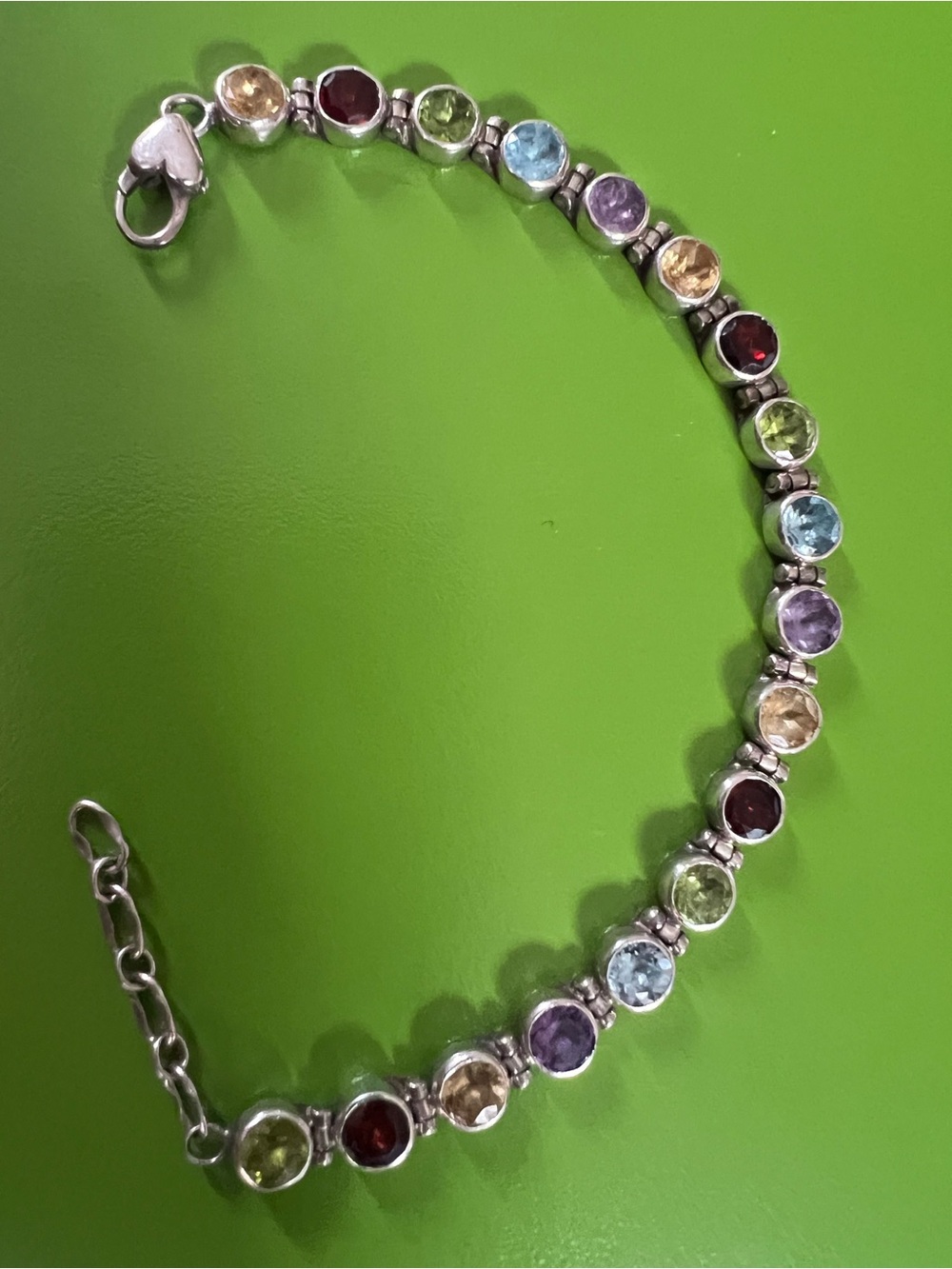 PIASSO signed Navajo Artist Bracelet Gem topaz amethyst citrine peridot garnet